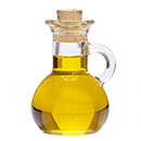 A glass bottle of olive oil.