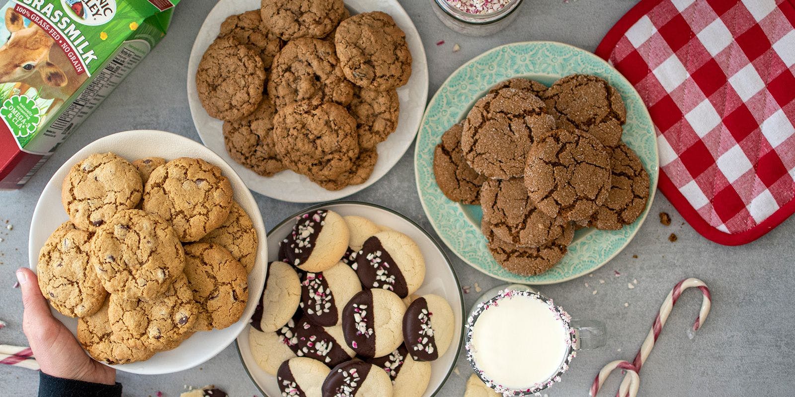 Overhead shot of cookie and Organic Valley milk recipes for the holidays. Photo contributed by Mimi Council.