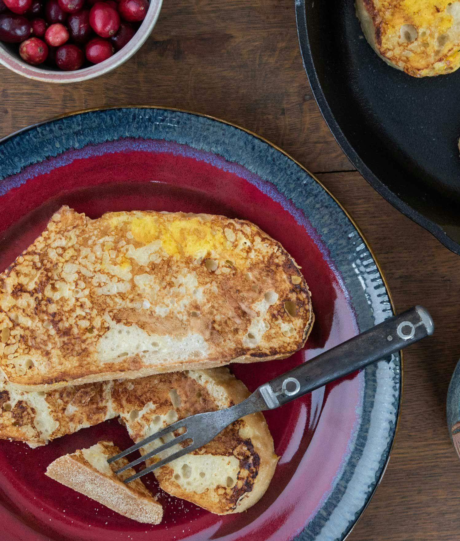 Organic Valley Eggnog French Toast on a plate with a fork. 