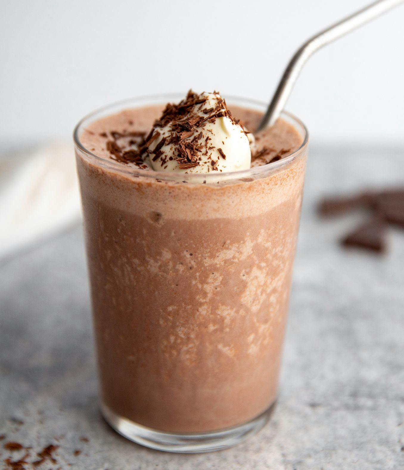 No Ice Cream Needed Milkshake with a metal straw.