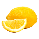 A lemon with a slice on the side.